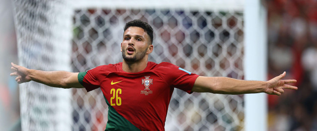 Goncalo Ramos celebrates a goal.